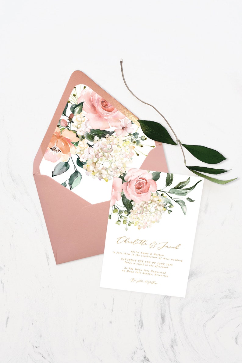 Blush Floral Wedding Envelope Liners Euro Flap Straight Flap Etsy