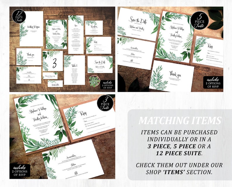 Printable Greenery Invitations Wedding Instant Greenery Botanical Leaf Suite Editable Greenery Download Leaf Invite Template Wreath Set