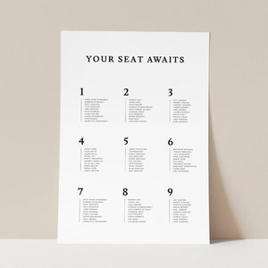 Find Your Seat Sign, Elegant Wedding Seating Chart Sign Template, Large Seating Chart, Wedding Table Chart, Sizes: 18x24, 24x36, A1, A2