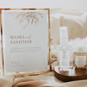 Boho Wedding Table Signs, Wedding Mask Sign, Hand Sanitiser Label, Wear A Mask Sign, Small Wedding Sign Printable: 5x7 & 8x10 + labels