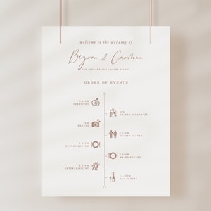 Wedding Day Timeline Template, Elegant Wedding Itinerary, Modern Wedding Timeline Sign, Wedding Schedule - Sizes: 24x36, 18,24, A1, A2