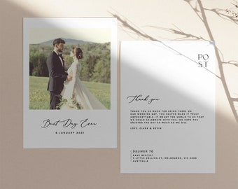 Cartes postales de remerciement de mariage avec modèle photo, notes de remerciement minimalistes, carte de remerciement modifiable, remerciement imprimable, carte électronique mobile