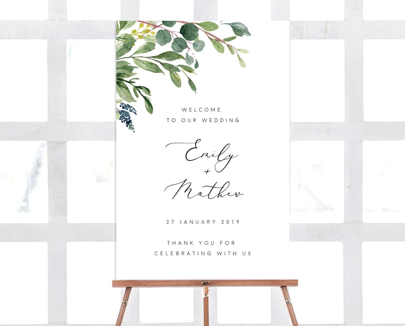 Welcome To Our Wedding Sign Greenery Wedding Welcome Sign Garden Wedding Sign Digital Download PDF Templett Sign 100/% Editable