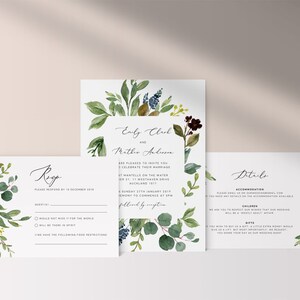 Eucalyptus Wedding Invitation Template Bundle, Greenery Wedding Invitation with RSVP, Printable Garden Wedding Invite Download, Mobile Evite