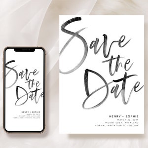 Save The Date Cards Printable Download Modern Save The Date Digital Download PDF Unique Save Our Date Template: Size 5x7, A2 Mobile Evite image 2