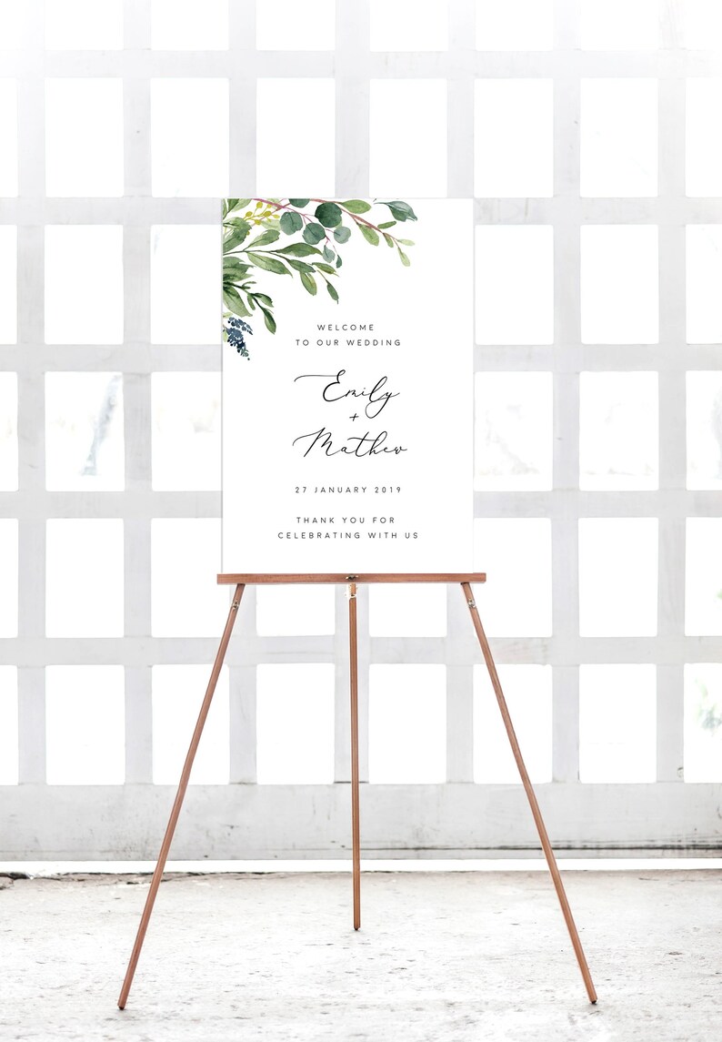 Welcome To Our Wedding Sign Greenery Wedding Welcome Sign Garden Wedding Sign Digital Download PDF Templett Sign 100/% Editable