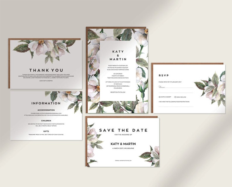 Garden Wedding Invitation Template Download Magnolia Wedding - Etsy