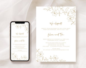 Elopement Announcement Template, Elopement Invitation, We Eloped, Just Married Card, Wedding Announcement, We tied the Knot, We Got Hitched