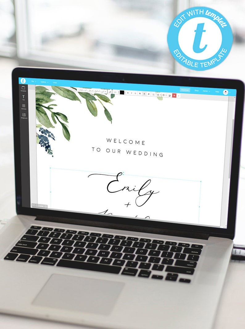 Welcome To Our Wedding Sign Greenery Wedding Welcome Sign Garden Wedding Sign Digital Download PDF Templett Sign 100/% Editable