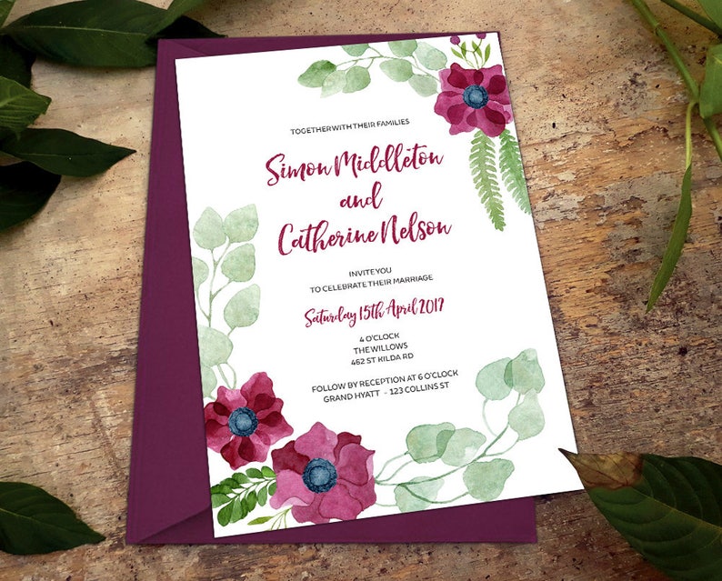Purple Flower Wedding Invitations Template Download Floral
