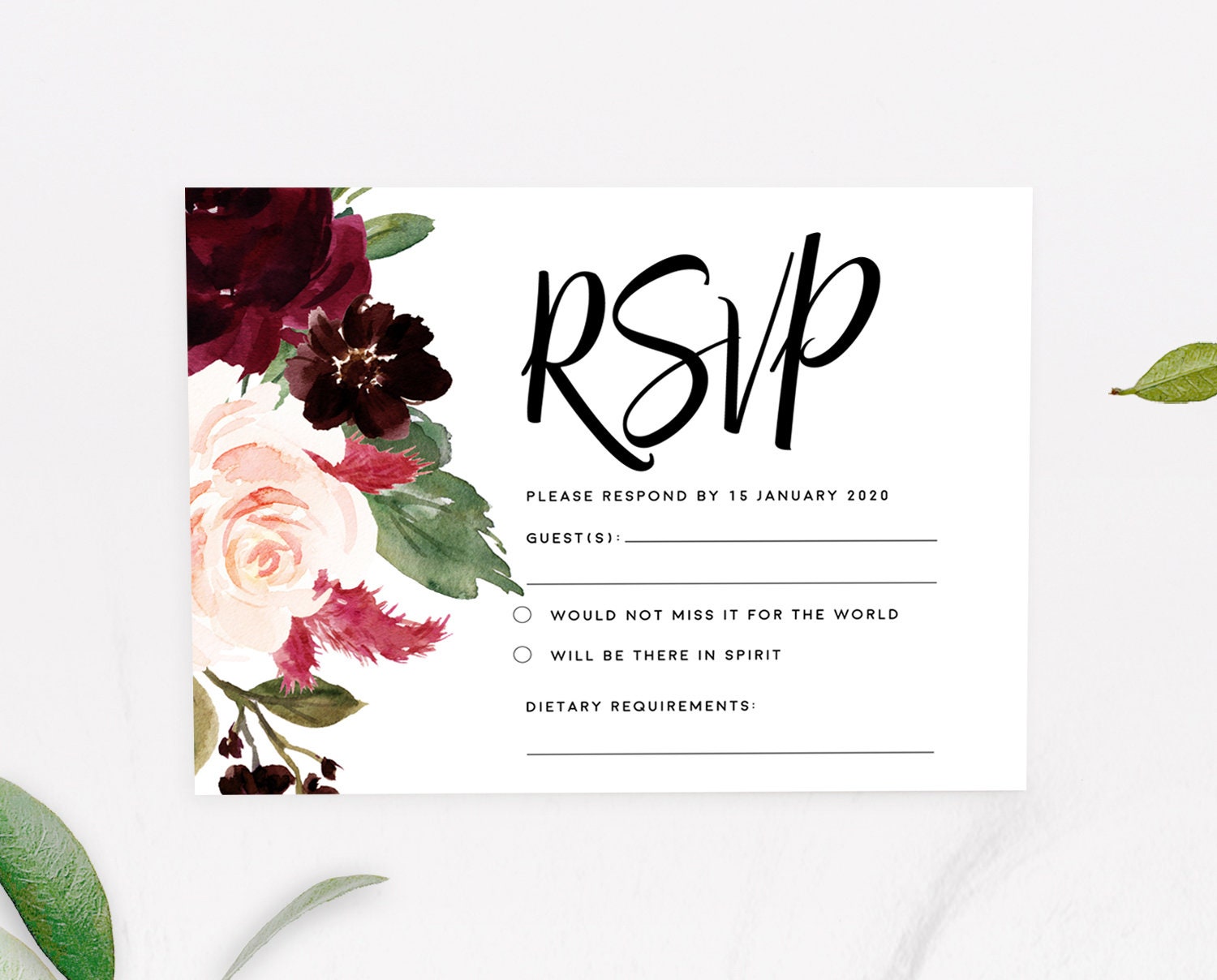 Rsvp Cards for Wedding, Watercolor Wedding Rsvp Card Template, Rsvp ...