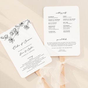 Magnolia Wedding Program Template Download, Ceremony Programs, Floral Wedding Fan Program, Order of Service - Fan & Flat options
