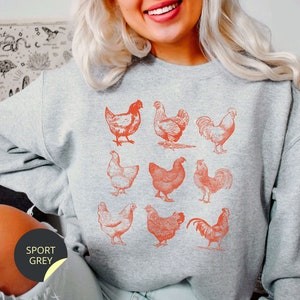 TSIIUO Women's Funny Chicken Sweatshirt - 'I Raise Chickens' Graphic Long Sleeve Top (Grey, X-Large)