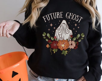 Floral Future Ghost Sweatshirt, Funny Ghost Sweater, Halloween Gift for Her, Spooky Season Crewneck, Boho Retro Ghost Pullover Cute Fall Top
