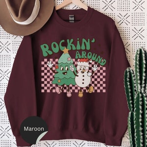 Retro Christmas Sweatshirt, Vintage Inspired Christmas Crewneck, Rockin&#39; Around the Christmas Tree Sweater, Ugly Christmas Sweatshirt