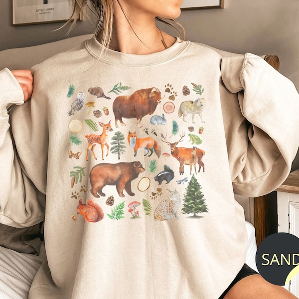 Forest Animal Sweatshirt, Cottagecore Sweater, Woodland Nature Crewneck, Watercolor Wildlife Pullover, Cabin Camp Vibes, Outdoor Lover Gift