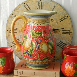 CHEERY ORANGE Hand Painted CERAMIC Pitcher