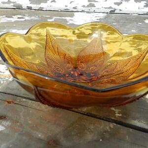 AMBER RENAISSANCE BOWL/Anchor Hocking/Mid Century Glass/Beaded Leaf Glass