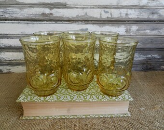 SET Of 6 CRINKLE GLASSES/Gold/3 3/4"/ 6 oz.
