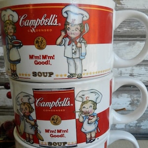2 Mismatched CAMPBELLS MUGS/1997/WESTWOOD/One striped/one checkered.