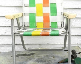 SILLA INFANTIL PLEGABLE VINTAGE DE ALUMINIO CON CINTA/DURALITE