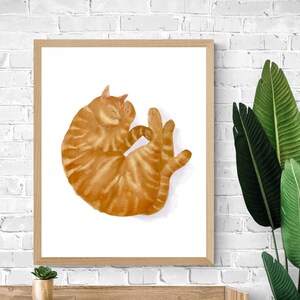 Customized Sleeping Orange And White Tabby Cat Print, Fat Orange Cat, Ginger Cat Art, Cat Illustration, Home Decor, Lazy Cat Painting