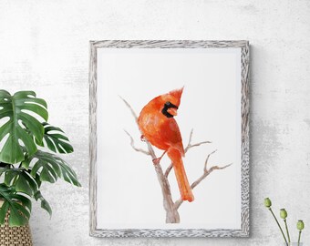 Original Northern Cardinal Print, Cardinal Bird Painting, Red Bird Print, Cardinal Holiday Print, Living Room Wall Art, Red Cardinal Print