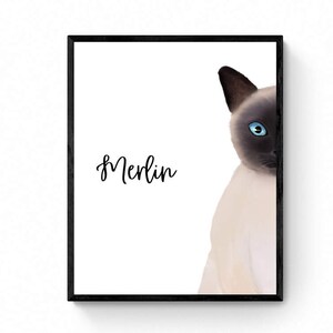 Personalized Siamese Cat Peeking Wall Art, Cute Cat Art Print, Siamese Kitten Painting,  Cat Portrait, Cat Memorial, Cat Lover Gift