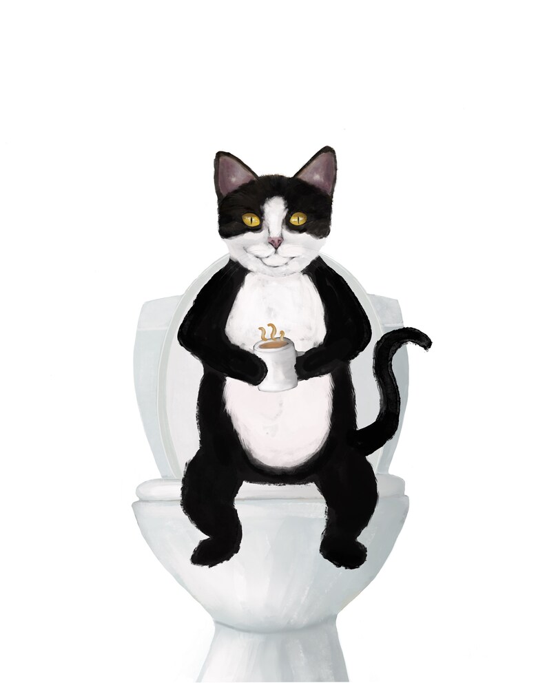 Set of 5 Tuxedo Cat Bathroom Wall Art Bathroom Wall Decor Etsy