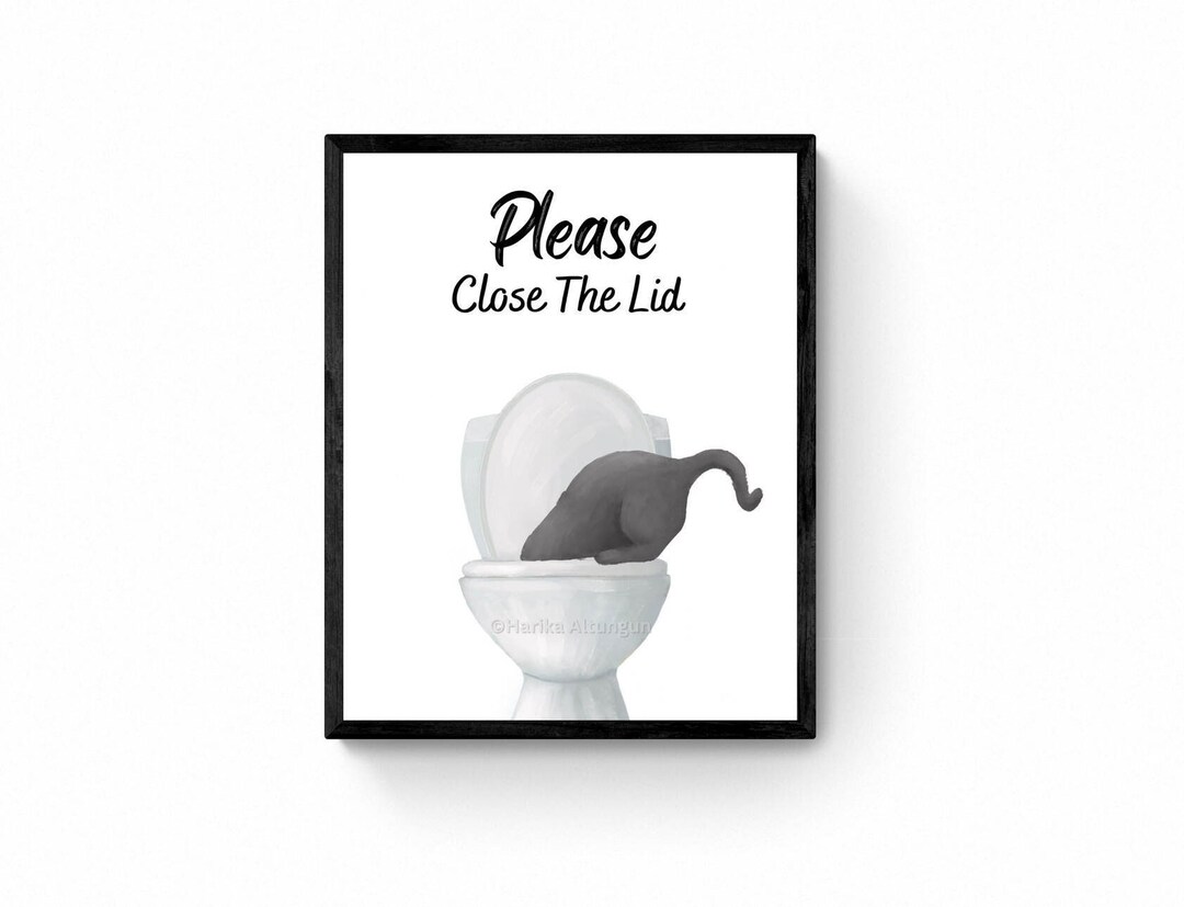 Gray Cat Drinking Water From Toilet Sign, Fat Tabby Cat Print, Bathroom