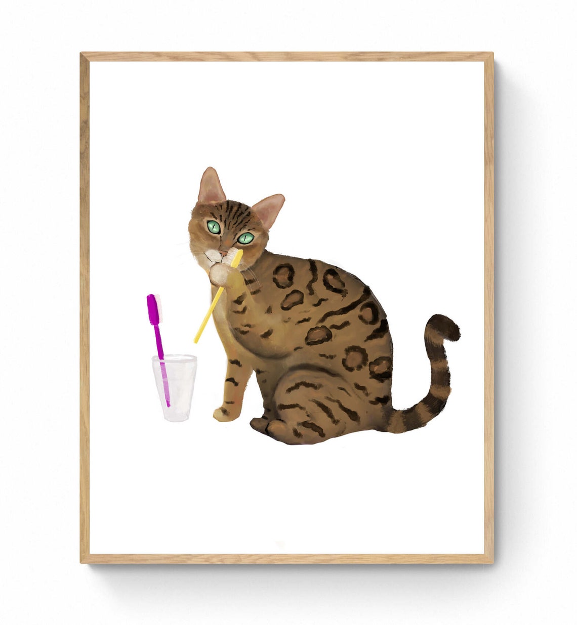 Set of 5 Gold Bengal Cat Bathroom Wall Art Bathroom Wall Etsy