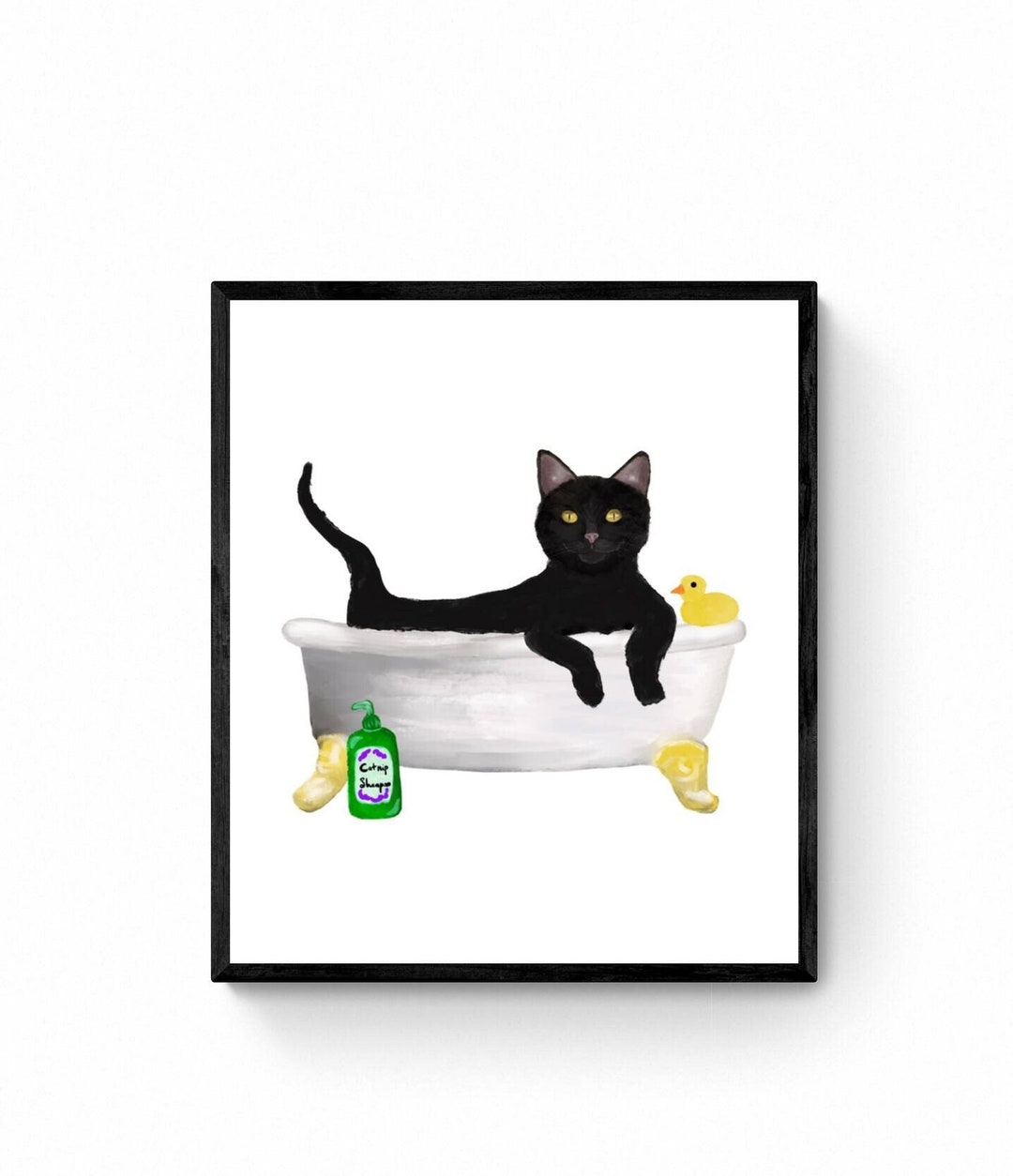 Black Cat Bathing Print, Black Cat in Bathtub, Bathroom Art, Bathroom ...