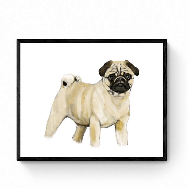 Cute Pug Print, Pug Painting, Pug Portrait, Doggy artwork, Fawn Color Pug Print, Living Room Wall Art, Bedroom Wall Print, Puppy Home Decor