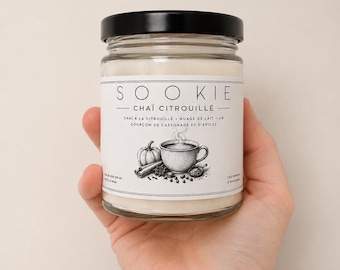 Chandelle Chaï citrouillé | Bougie gourmande d’automne en cire de soya | Chandelle parfumée faite à la main au Québec