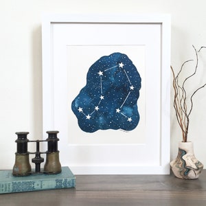 Libra Constellation Watercolor Painting, Zodiac Decor, Aquarelle Wall Art, Libra Birthday Gift