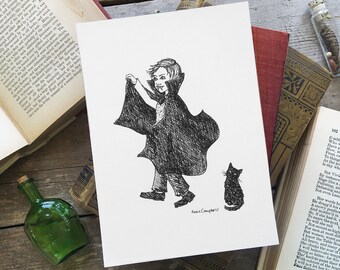 Halloween Vampir Kunstdruck, Pen and Ink Gothic Illustration