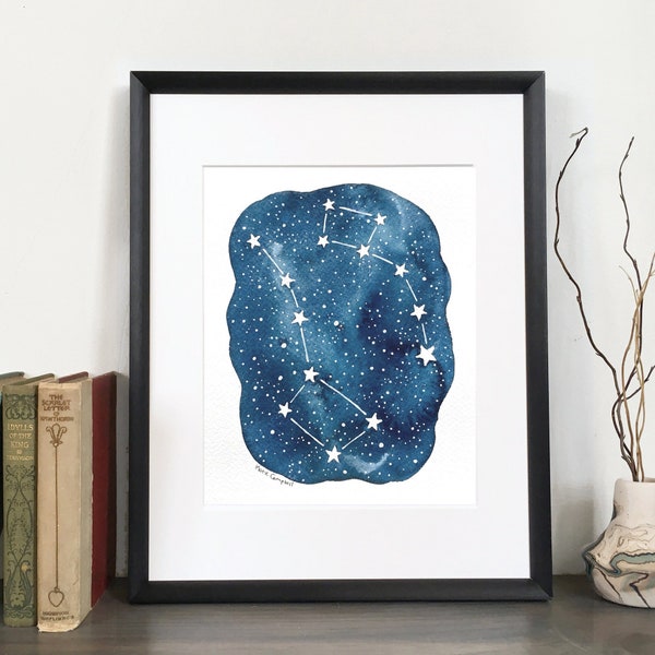 Aquarelle constellation de la Grande Ourse et de la Petite Ourse, oeuvre d'art murale aquarelle de la grande Ourse et de la petite Ourse