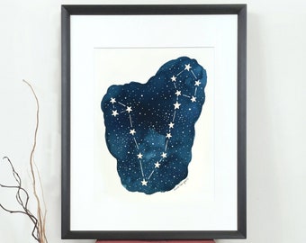 Pisces Constellation, Celestial Watercolor Painting, Aquarelle Constellation, Zodiac Sign Art, Star Nursery Decor