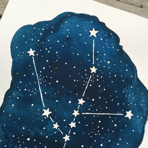 Original Taurus Zodiac Constellation Painting, Celestial Watercolor Taurus Illustration image 6