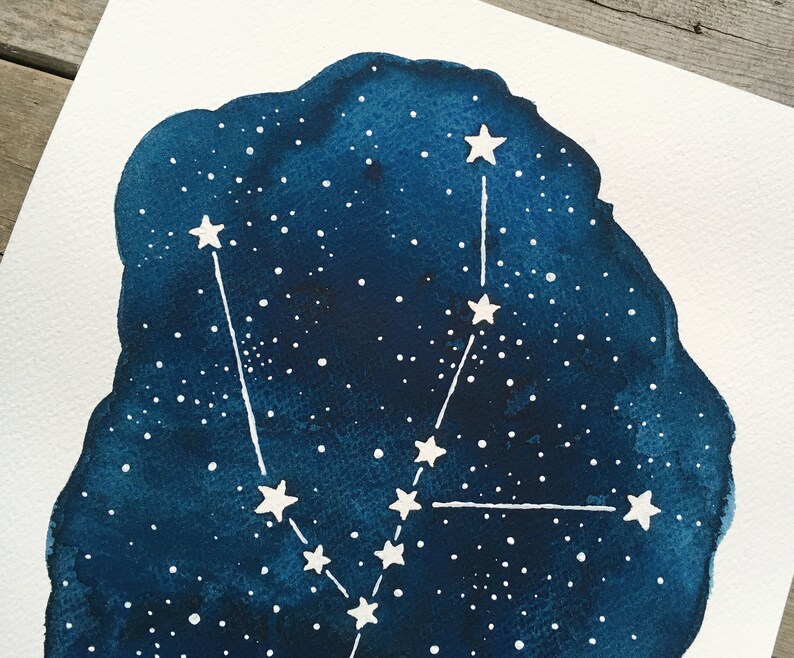 Original Taurus Zodiac Constellation Painting, Celestial Watercolor Taurus Illustration image 6