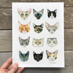 Aquarell Katzenrassen Kunstdruck, Geschenk für Katzenliebhaber
