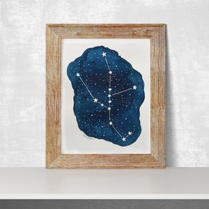 Original Taurus Zodiac Constellation Painting, Celestial Watercolor Taurus Illustration image 8