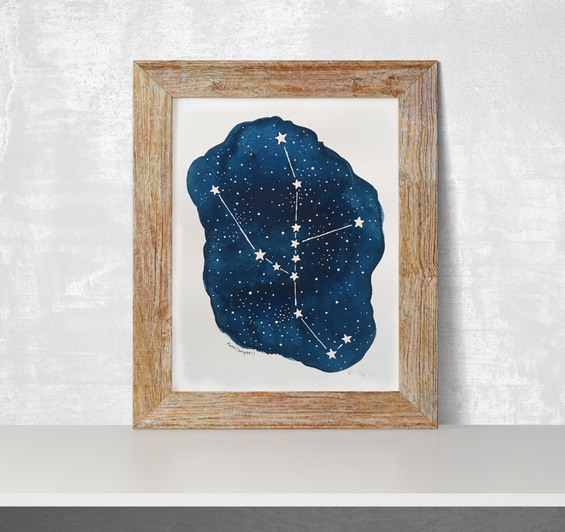 Original Taurus Zodiac Constellation Painting, Celestial Watercolor Taurus Illustration image 8