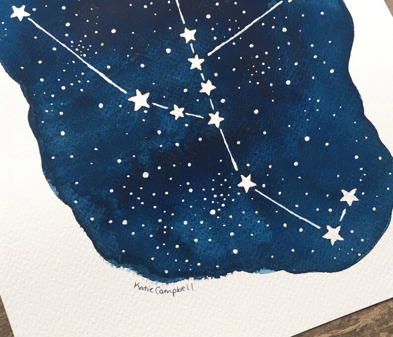 Original Taurus Zodiac Constellation Painting, Celestial Watercolor Taurus Illustration image 5