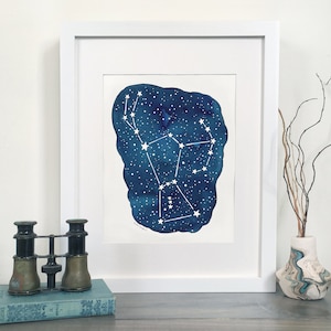 Dipinto originale della costellazione di Orione, acquerello, cielo notturno, stelle, arte murale