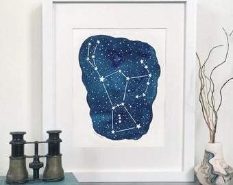 Original Orion Constellation Painting, Aquarelle Night Sky Star Wall Art