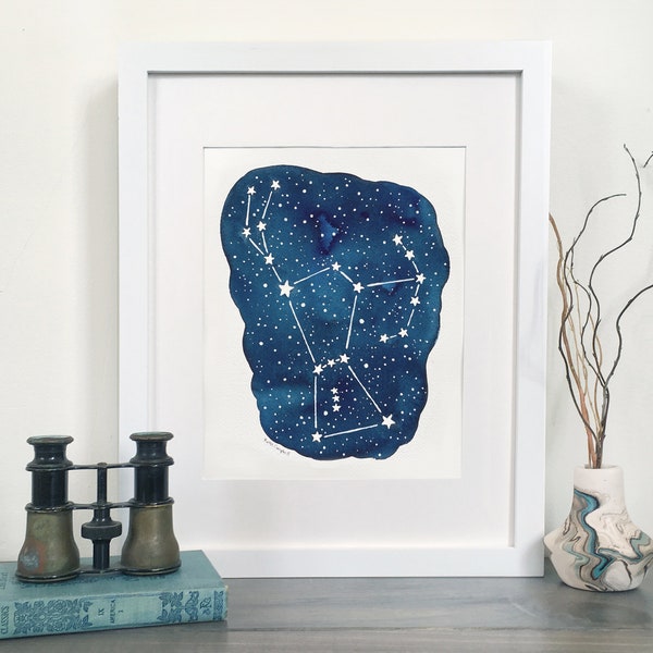 Original Orion Constellation Painting, Aquarelle Night Sky Star Wall Art