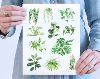 Houseplant Illustration Print, Plant Mom Gift, Watercolor Houseplants