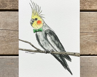 Cockatiel Print, Parrot Illustration, Pet Bird Art, Bird Watercolor