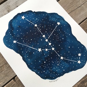 Original Taurus Zodiac Constellation Painting, Celestial Watercolor Taurus Illustration image 4